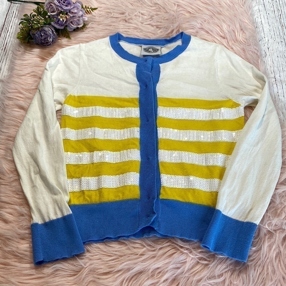 Happy Sheep Striped Sequin Cardigan Sweater sz M